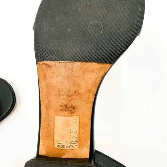 Gucci Horsebit Black Leather Sandals Low Heel Size 37.5, 7.5 - Picture 11 of 15